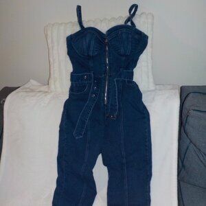 Denim Blvd Jumpsuit Blue Bustier Bib Overalls